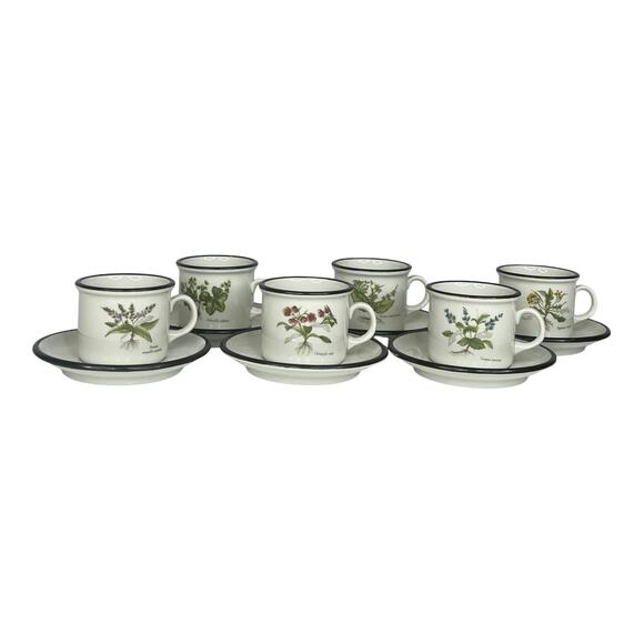 ITALIAN Set (6) Espresso Tea IPA CUPS & SAUCERS Demitasse Botanic Garden Flowers - Picture 14 of 14